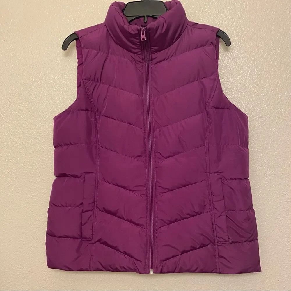 Lands End quilted puffer down filled cozy winter warm vest purple girls M 10-12